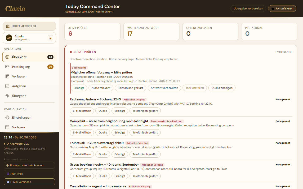 Clavio Today Command Center